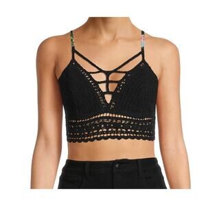 Madden NYC Juniors' Crochet Trim Top XXXL (21) Black Floral Tie Tropical Beach